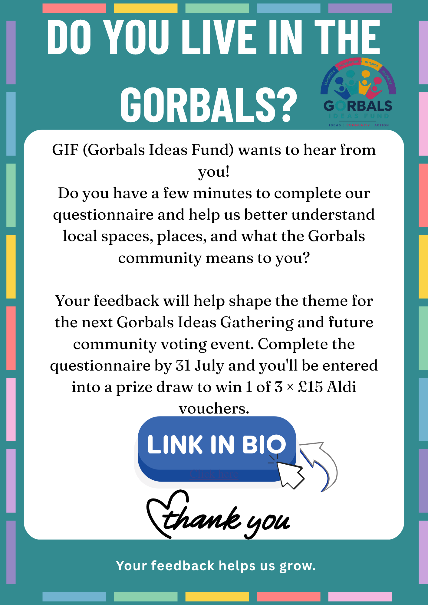 Gorbals Ideas Fund community questionnaire poster