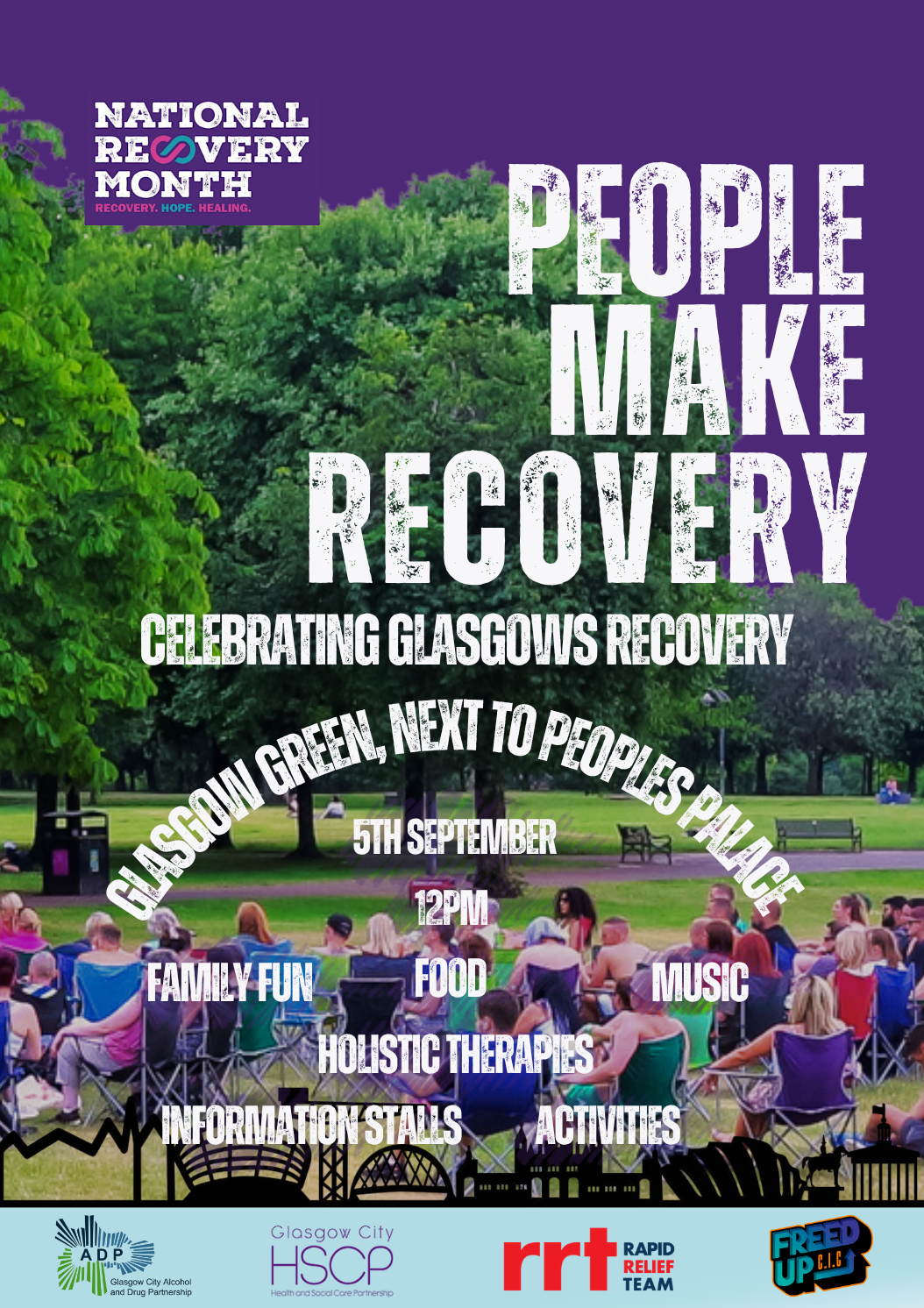 People Make Recovery 2026 poster — Glasgow Green, 5 September, 12pm