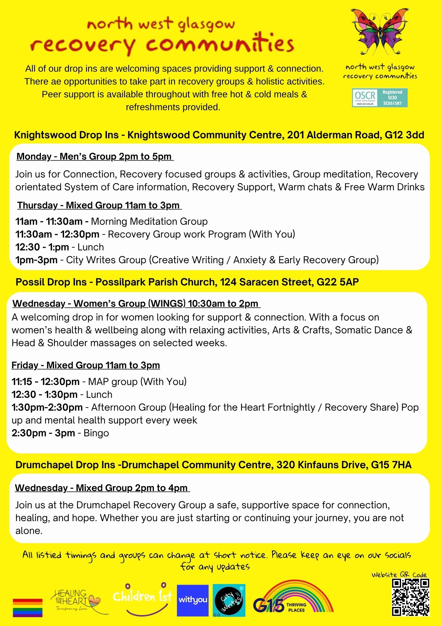 North West Glasgow Recovery Communities drop-in timetable