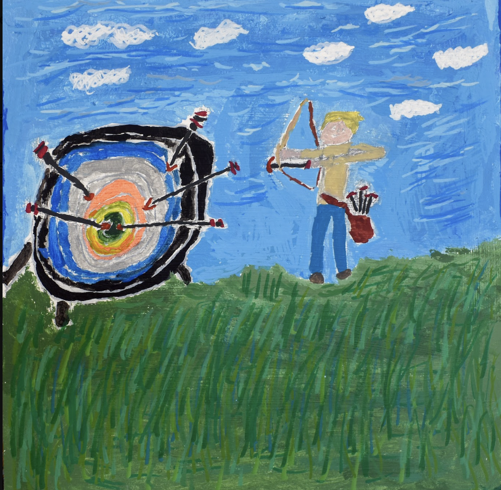 Painting of an archer aiming at a target, from the Going for Gold Young Talent 2026 exhibition