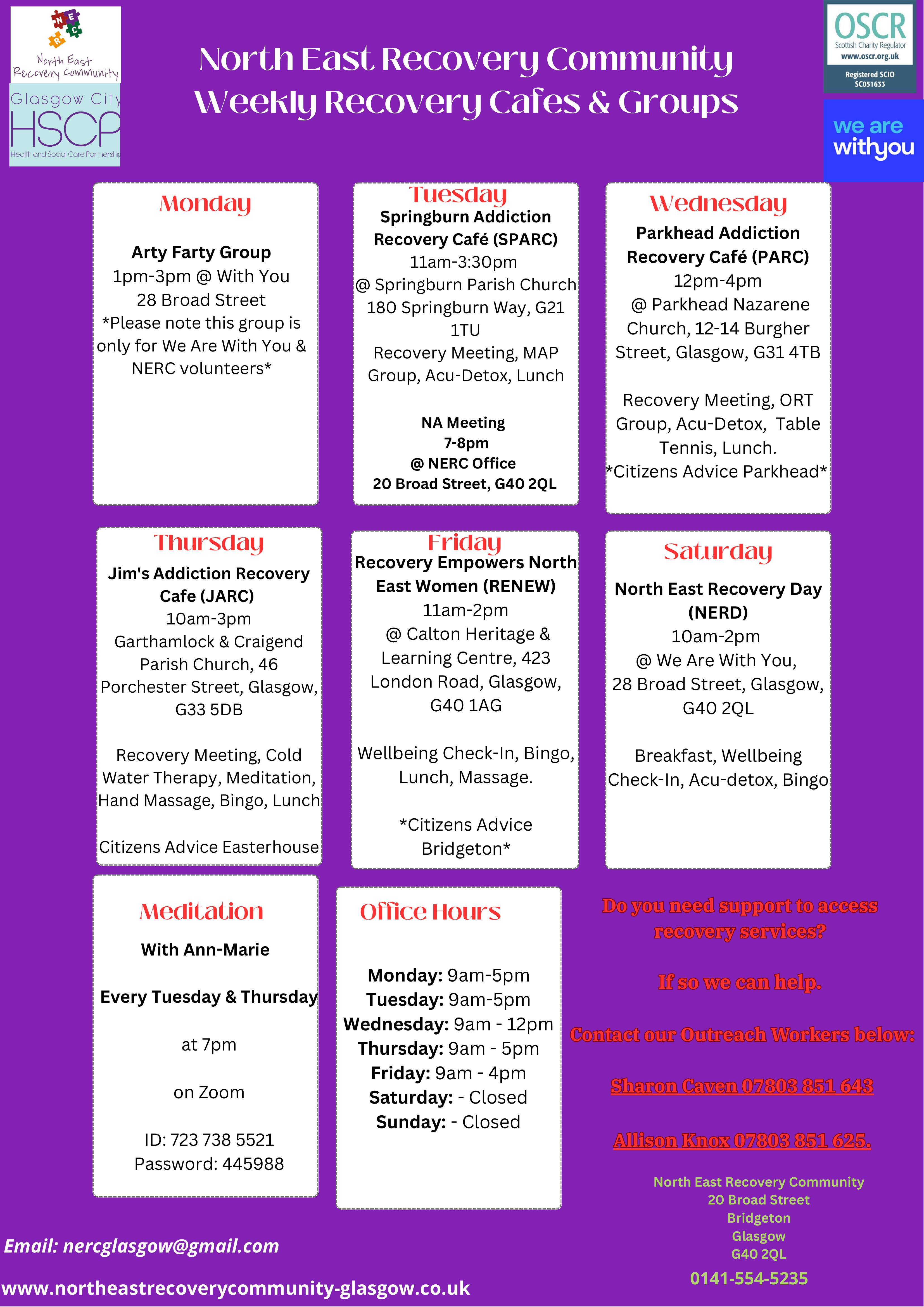 North East Recovery Community October 2026 weekly recovery cafés and groups timetable